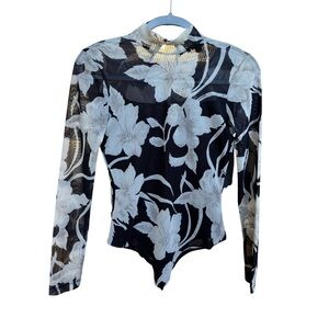 All Saints Black and White Floral Bodysuit